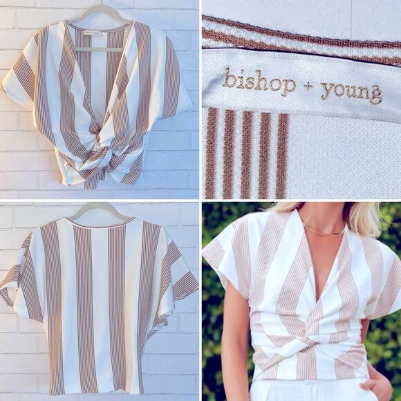 Anthropologie $88 Bishop + Young Striped Twist Front Top MED NWOT - Picture 1 of 10